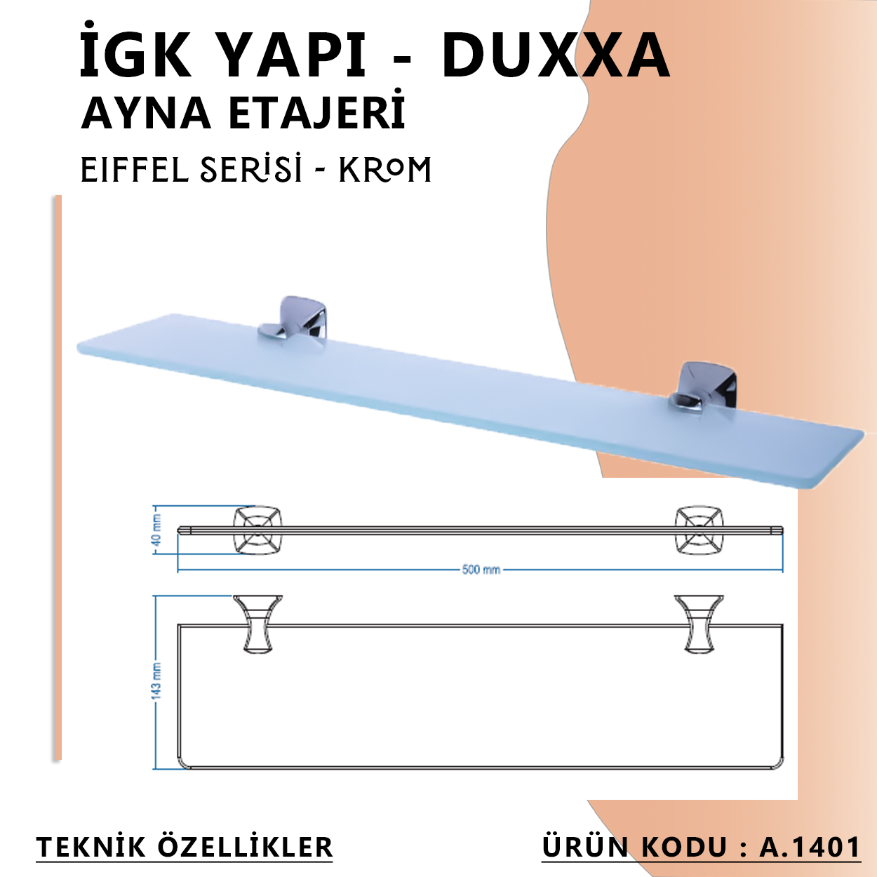 İGK YAPI - Duxxa Eiffel Ayna Etajeri Krom (A.1401) - Resim 3