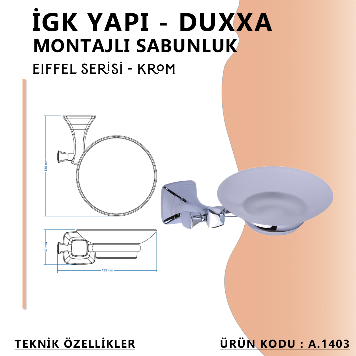 İGK YAPI - Duxxa Eiffel Montajlı Sabunluk Krom (A.1403) - Resim 3