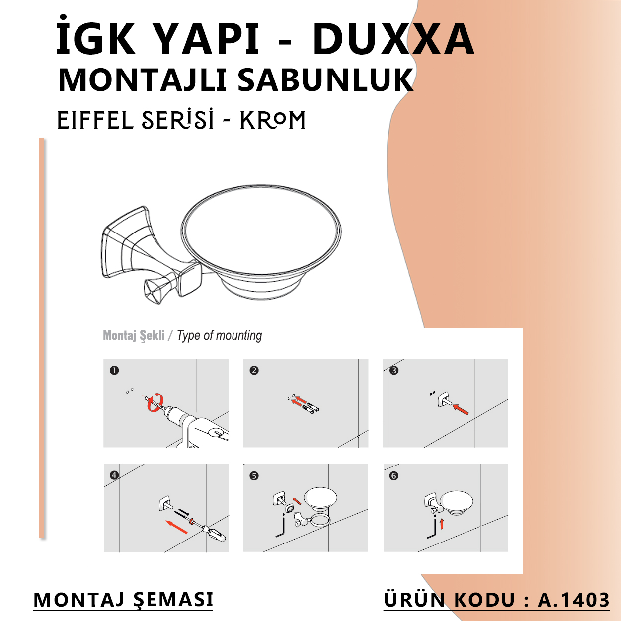 İGK YAPI - Duxxa Eiffel Montajlı Sabunluk Krom (A.1403) - Resim 4