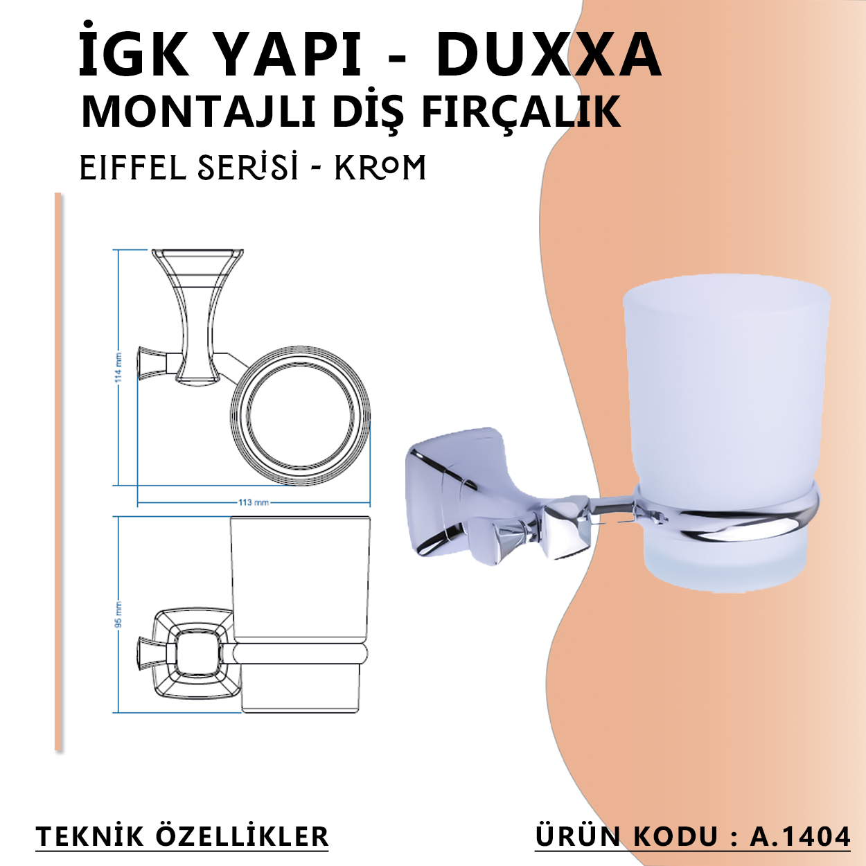 İGK YAPI - Duxxa Eiffel Montajlı Diş Fırçalık Krom (A.1404) - Resim 3