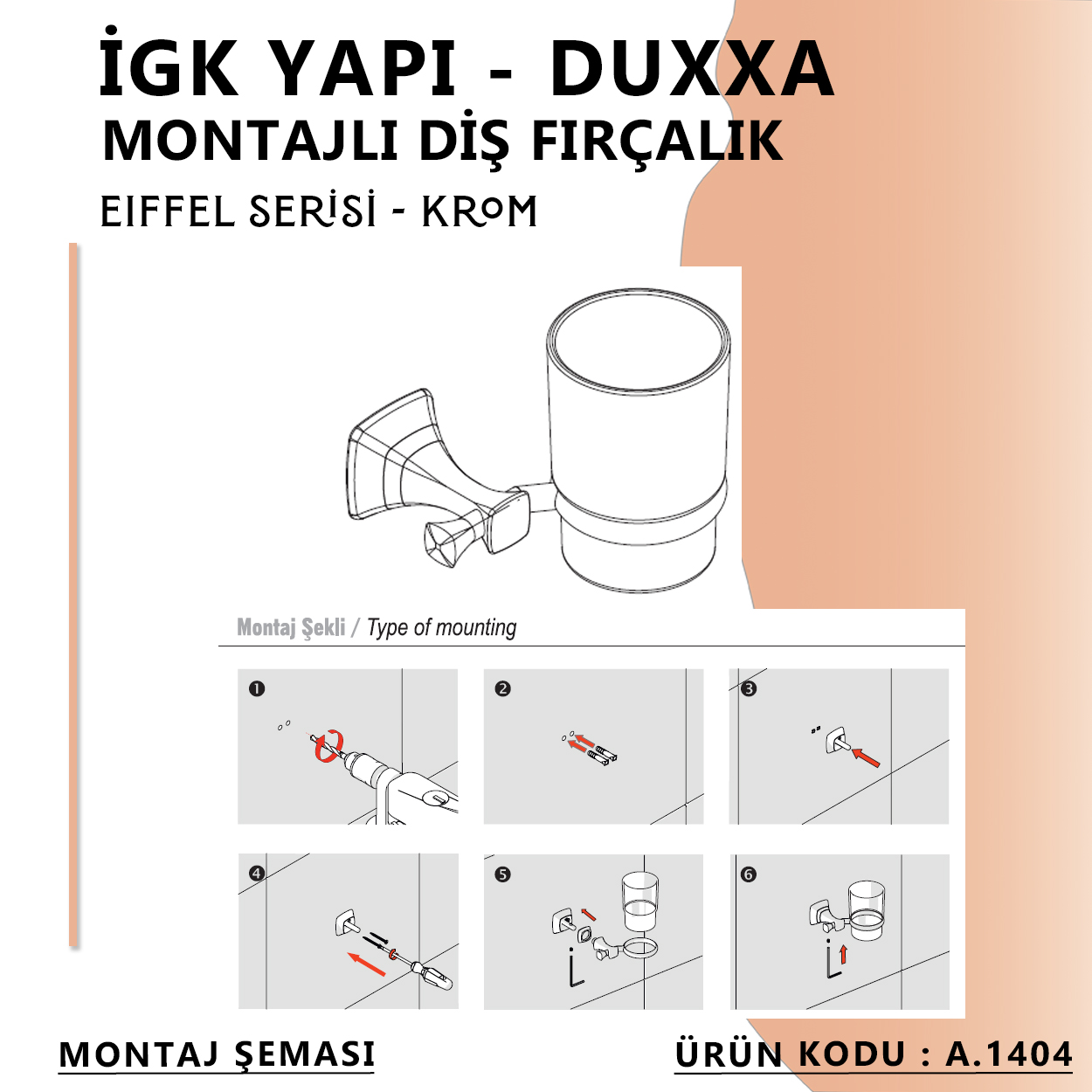 İGK YAPI - Duxxa Eiffel Montajlı Diş Fırçalık Krom (A.1404) - Resim 4