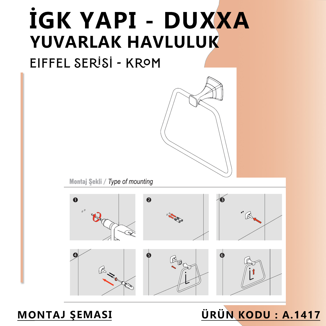 İGK YAPI - Duxxa Eiffel Yuvarlak Havluluk Krom (A.1417) - Resim 4