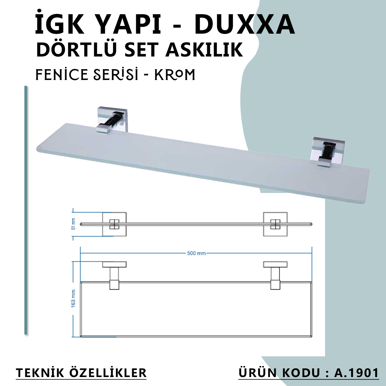 İGK YAPI - Duxxa Fenice Ayna Etajeri Krom (A.1901) - Resim 4