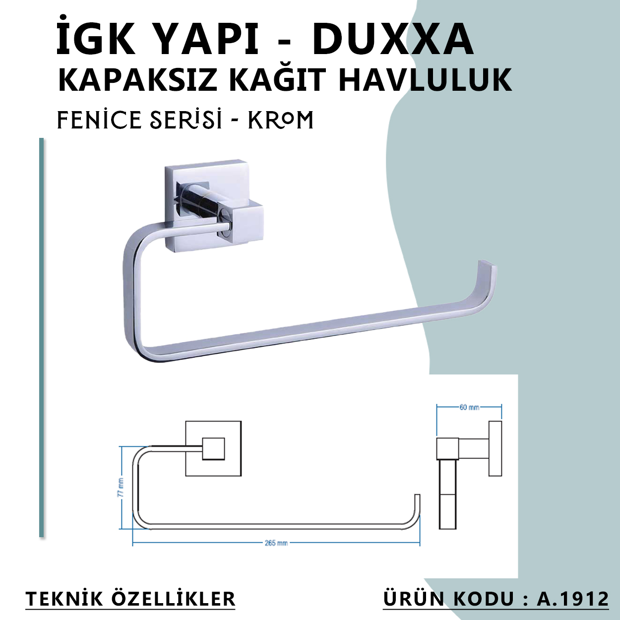 İGK YAPI - Duxxa Fenice Kapaksız Kağıt Havluluk Krom (A.1912) - Resim 4