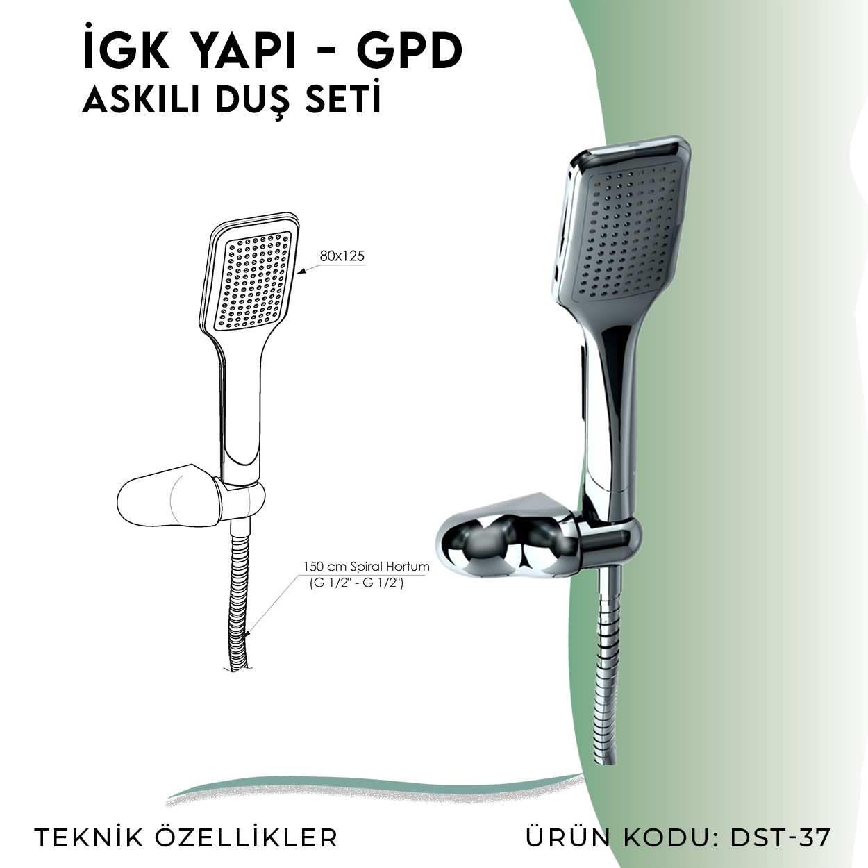 İGK YAPI - GPD Askılı Duş Seti (Tek Fonksiyonlu 80x125) (DST37) - Resim 4