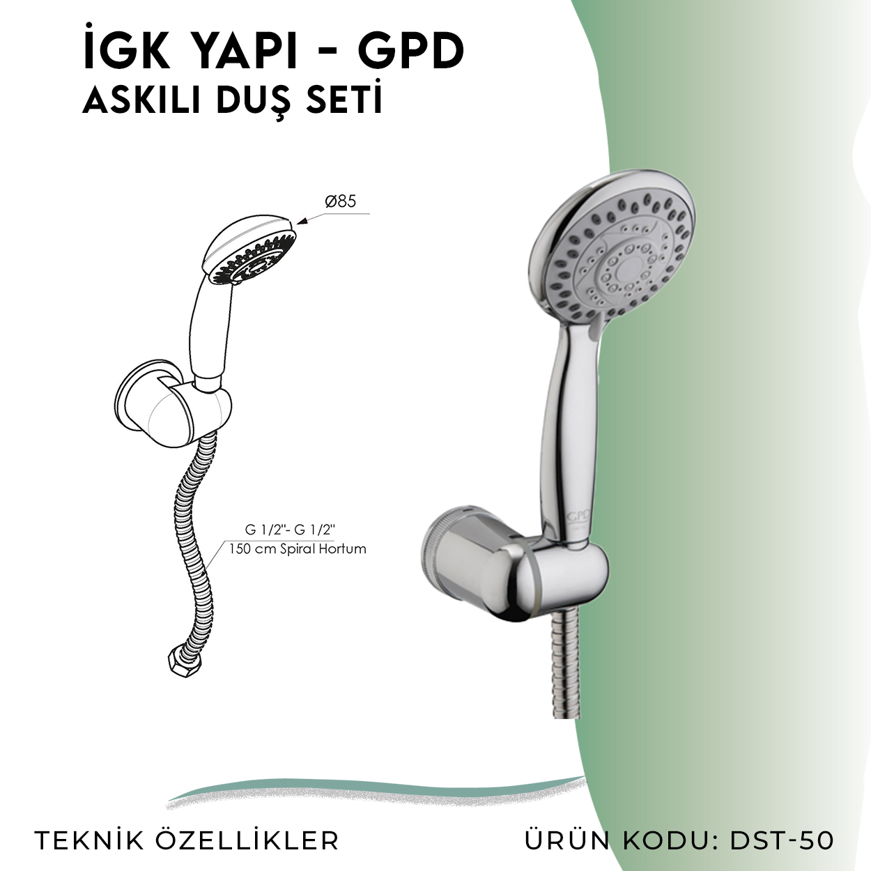 İGK YAPI - GPD Askılı Duş Seti (5 Fonksiyonlu Ø85) (DST50) - Resim 4