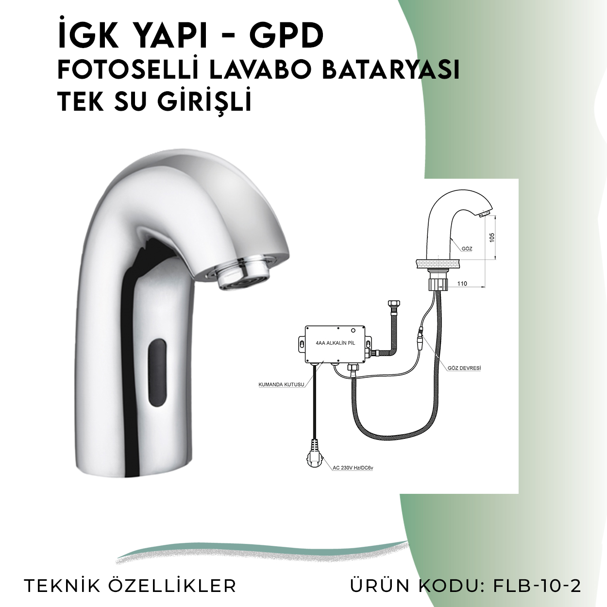 İGK YAPI - GPD Fotoselli Lavabo Bataryası (Tek Su Girişli) (FLB10-2) - Resim 4