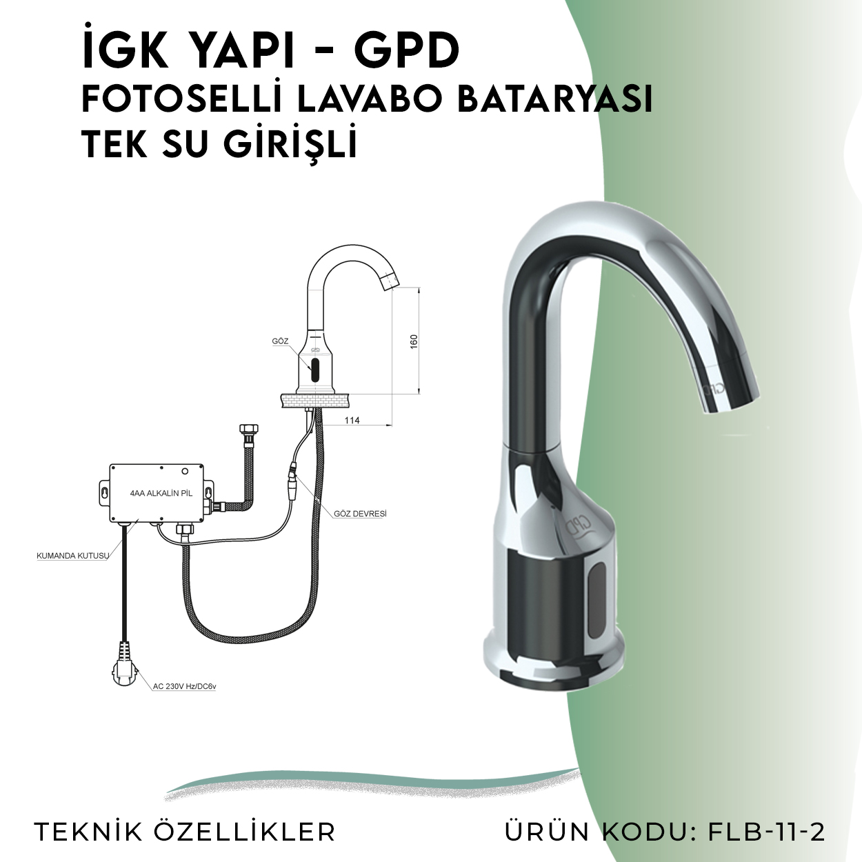 İGK YAPI - GPD Fotoselli Lavabo Bataryası (Tek Su Girişli) (FLB11-2) - Resim 4