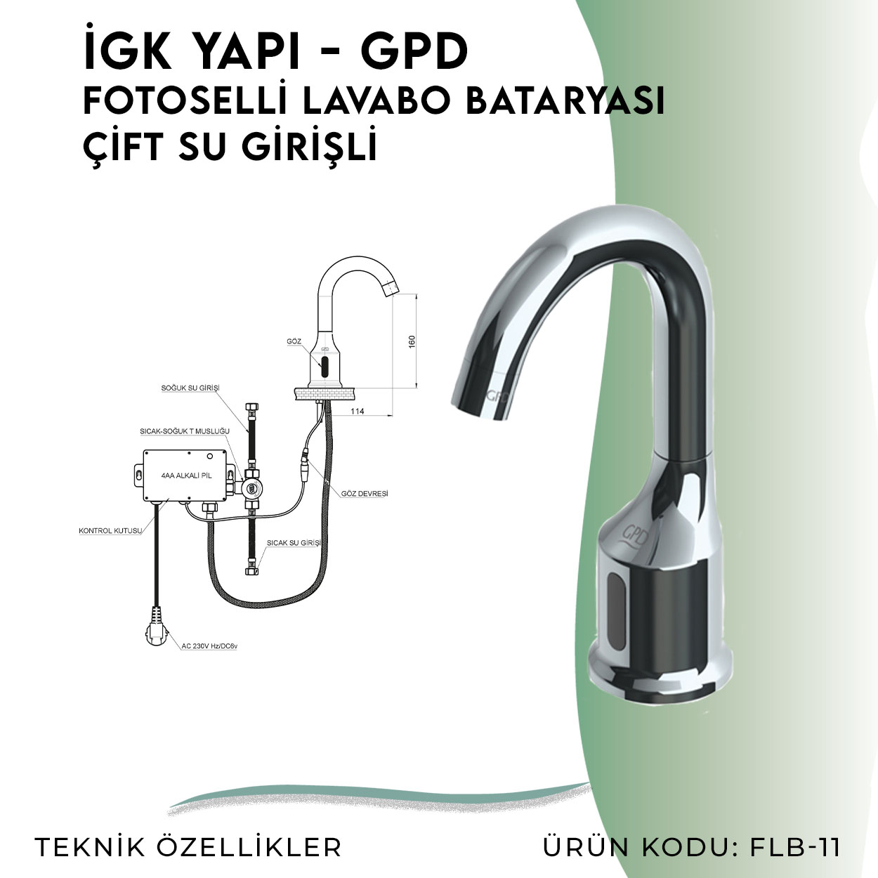 İGK YAPI - GPD Fotoselli Lavabo Bataryası (Çift Su Girişli) (FLB11) - Resim 4