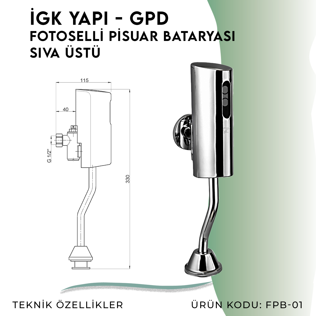 İGK YAPI - GPD Fotoselli Pisuvar Bataryası (Sıva Üstü) (FPB01) - Resim 4