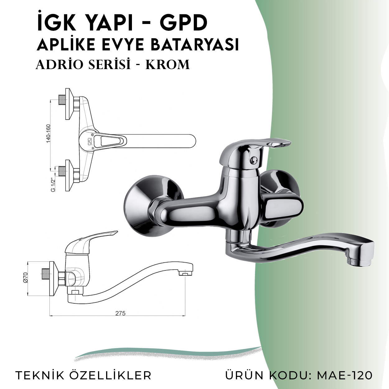 İGK YAPI - GPD Adrio Aplike Eviye Bataryası (MAE120) - Resim 4