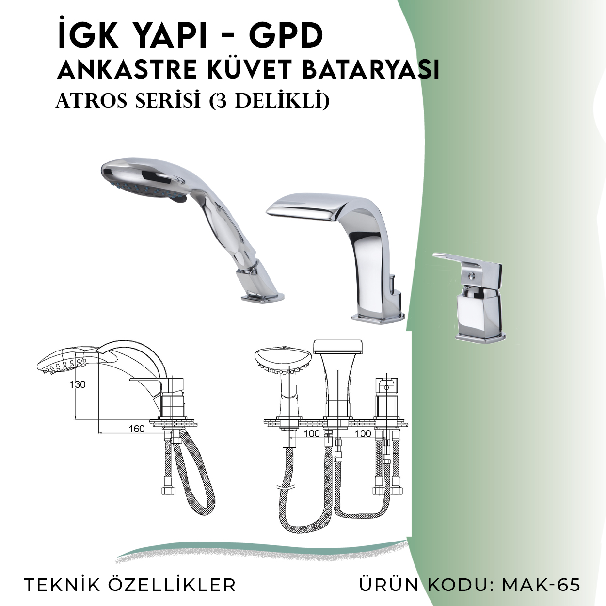 İGK YAPI - GPD Atros Ankastre Küvet Bataryası (3 Delikli) (MAK65) - Resim 4