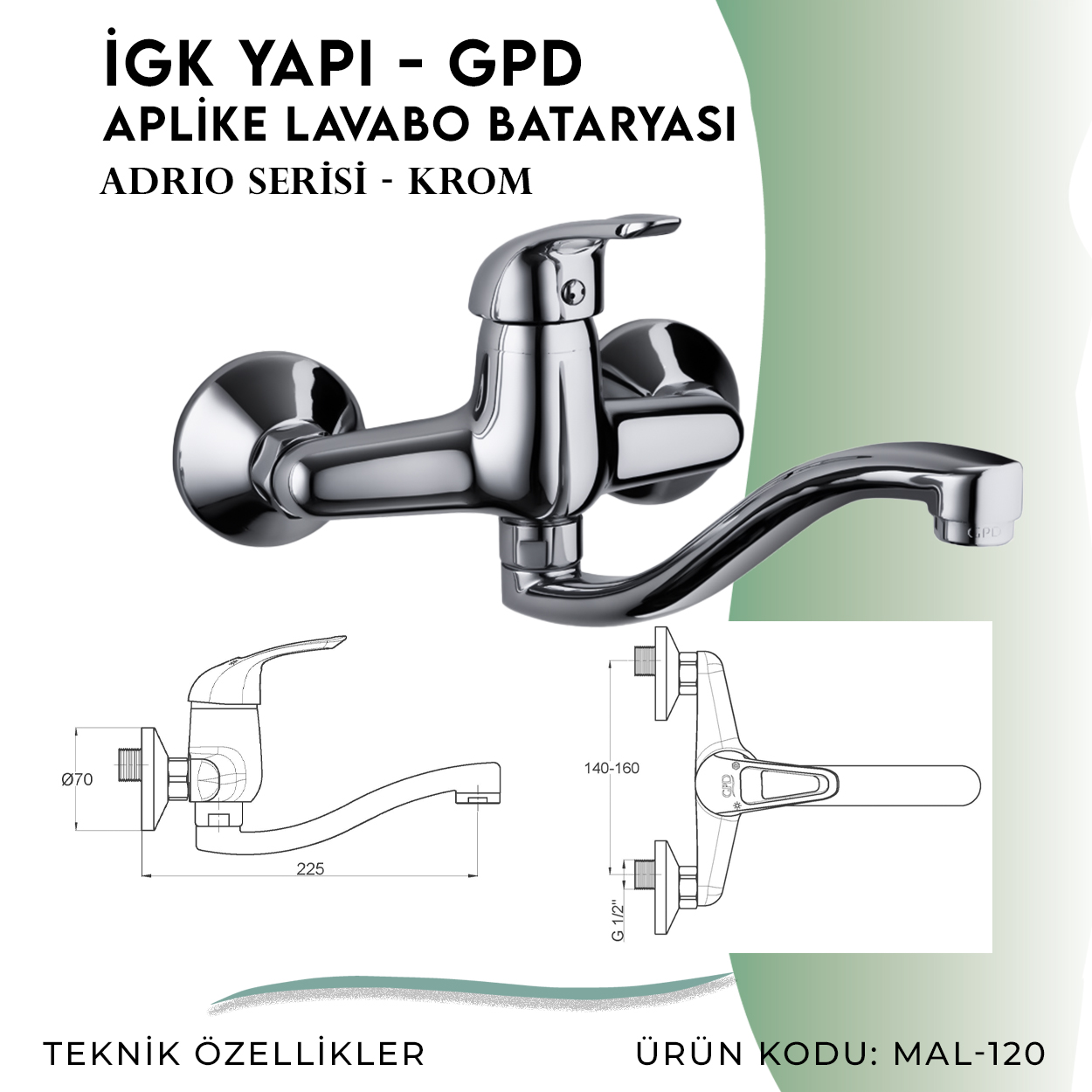 İGK YAPI - GPD Adrio Aplike Lavabo Bataryası (MAL120) - Resim 4