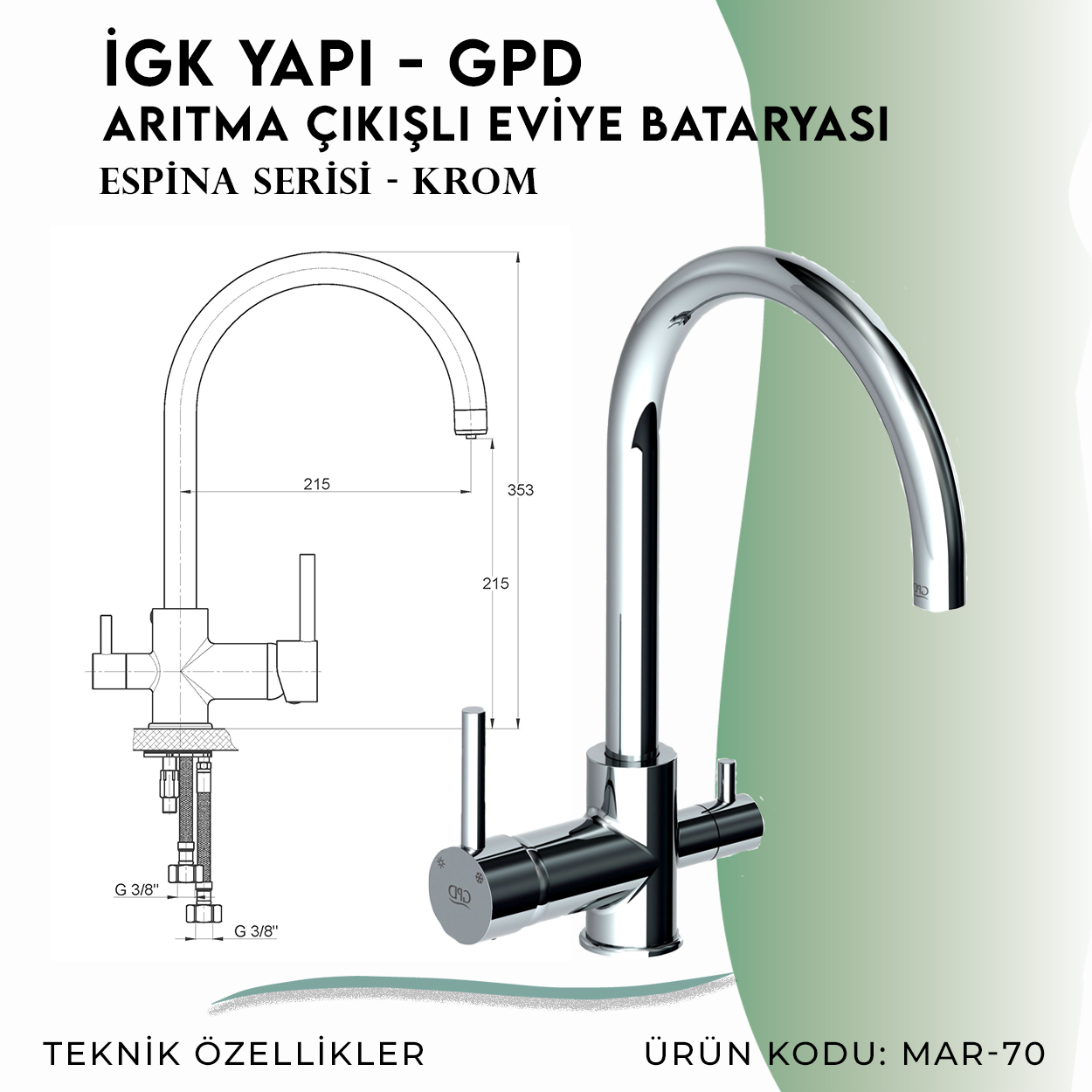 İGK YAPI - GPD Espina Arıtma Çıkışlı Eviye Bataryası (MAR70) - Resim 4
