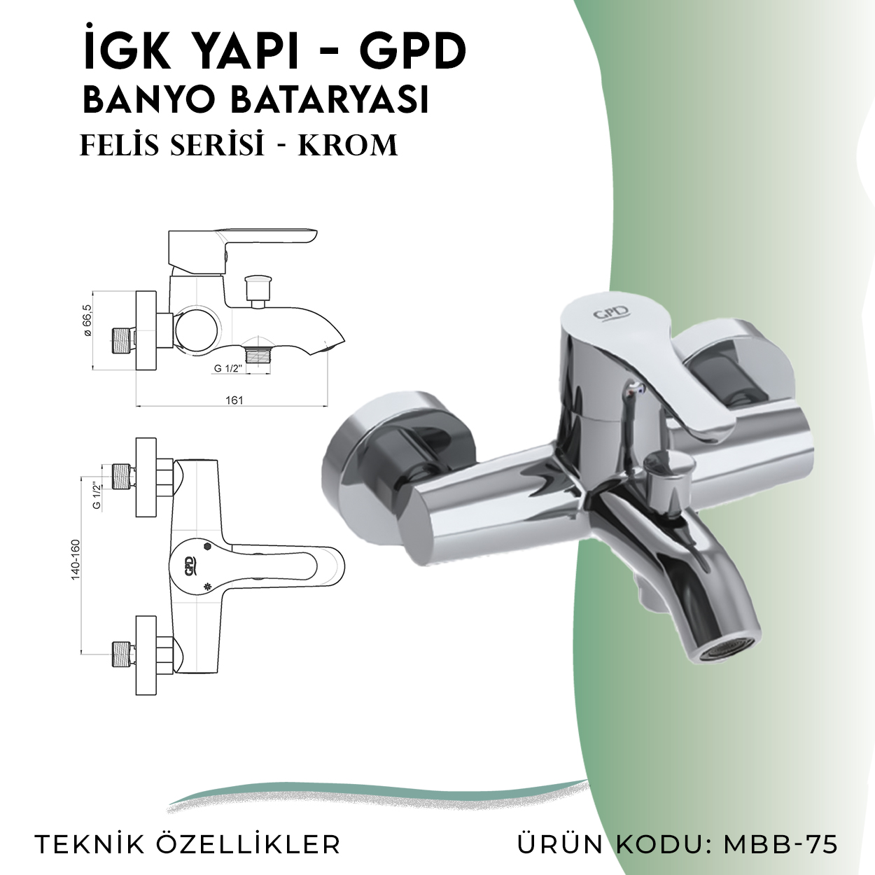 İGK YAPI - GPD Felis Banyo Bataryası (MBB75) - Resim 4