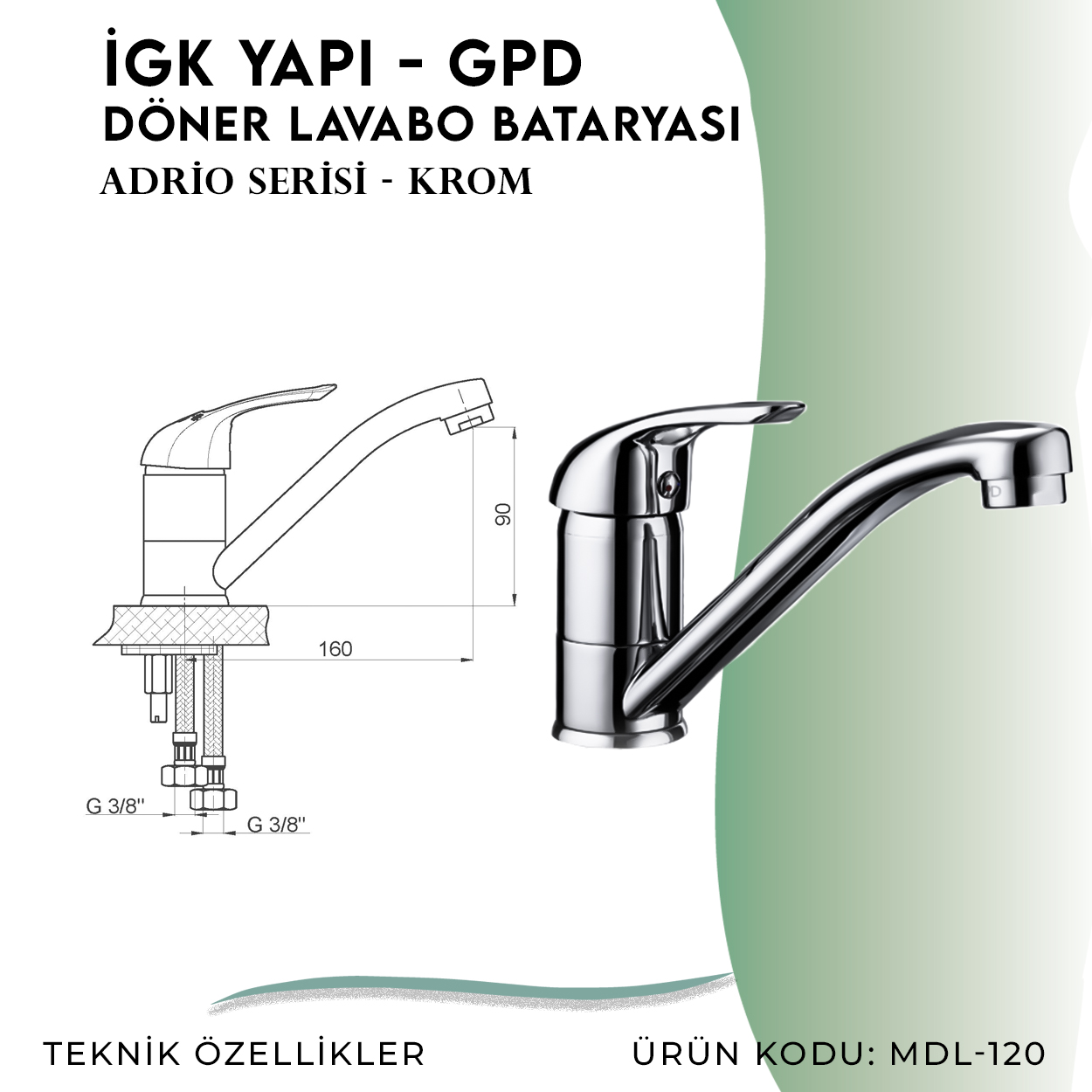 İGK YAPI - GPD Adrio Döner Lavabo Bataryası (Mdl120) - Resim 4