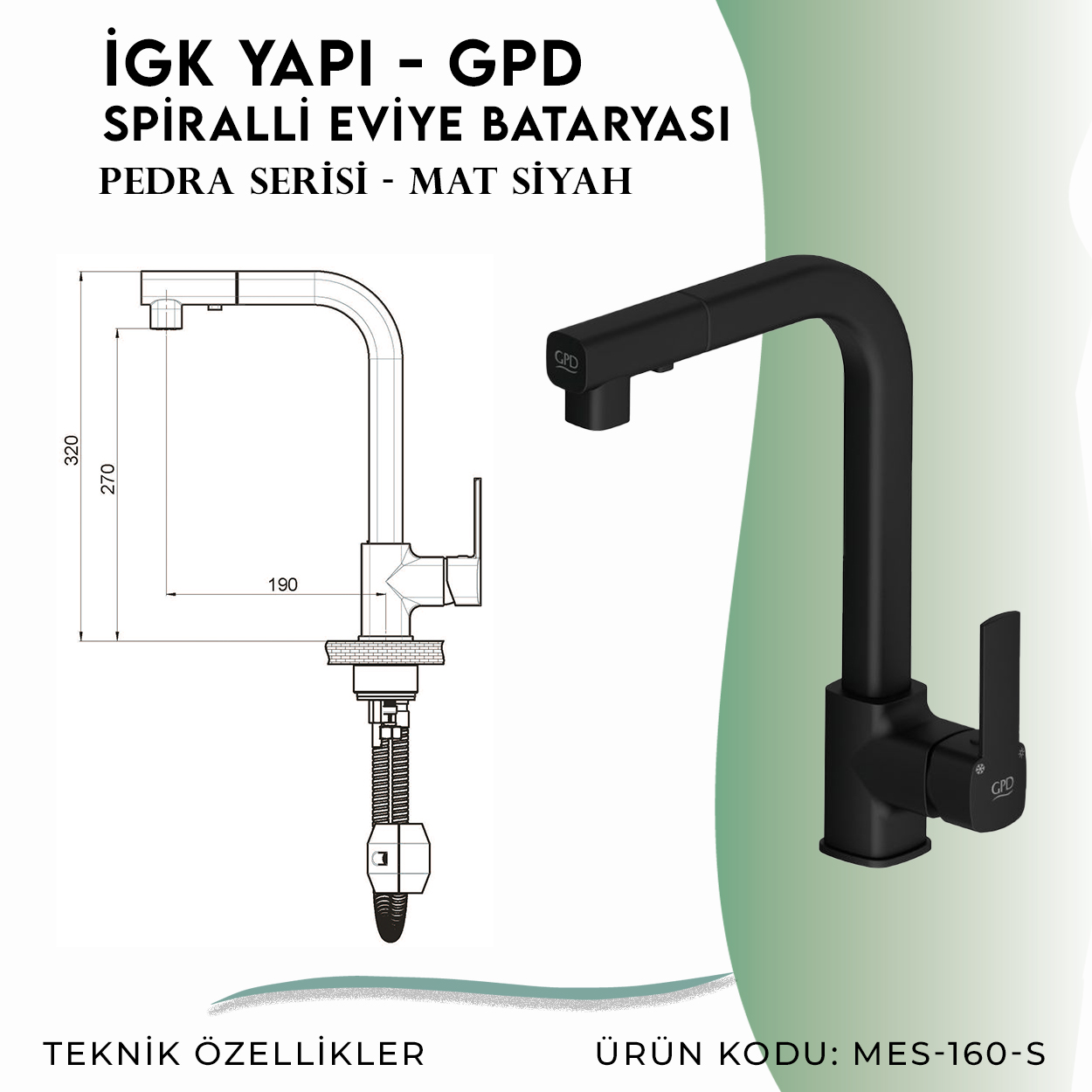 İGK YAPI - GPD S Pedra Spiralli Eviye Bataryası (MES160-S) - Resim 4