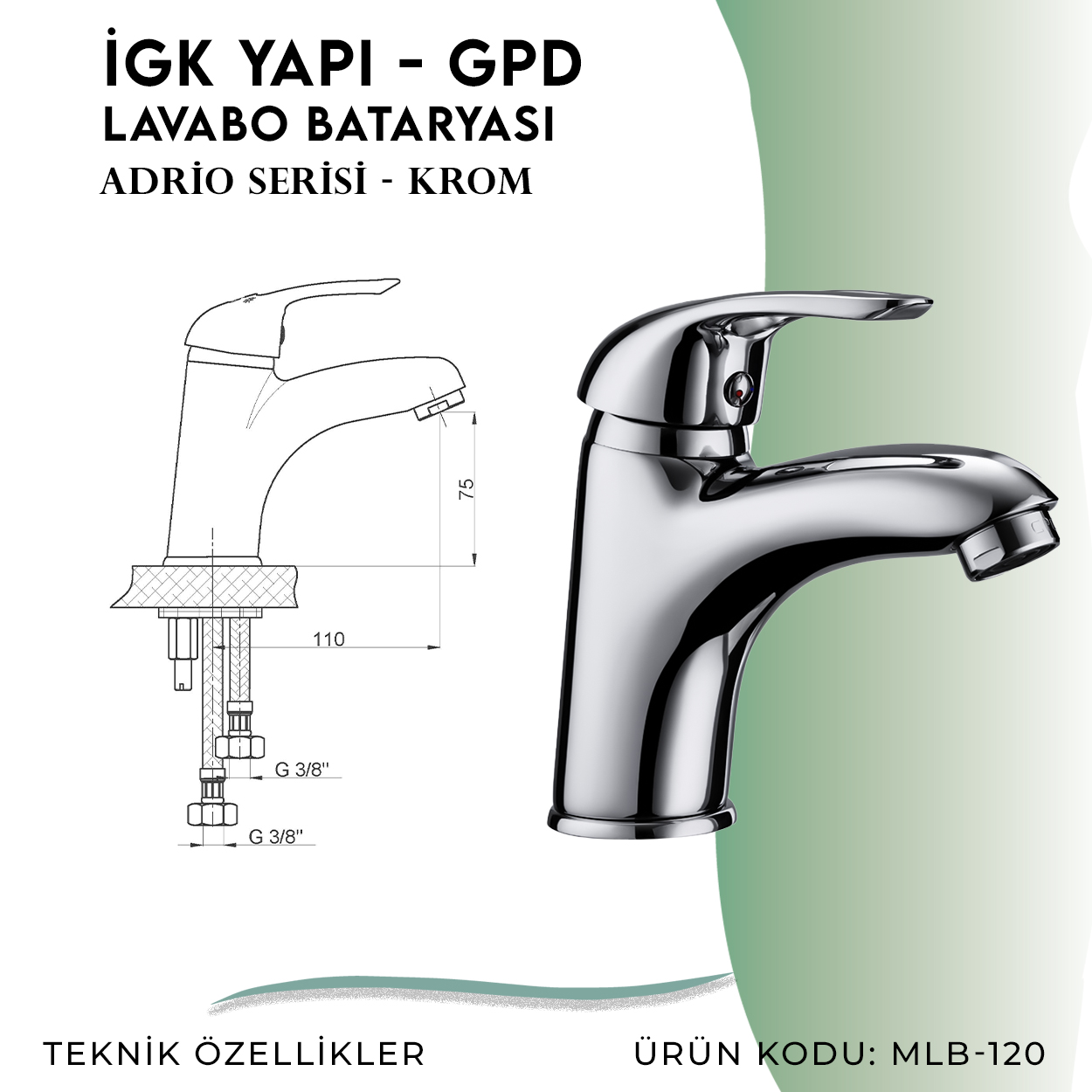 İGK YAPI - GPD Adrio Lavabo Bataryası (MLB120) - Resim 4