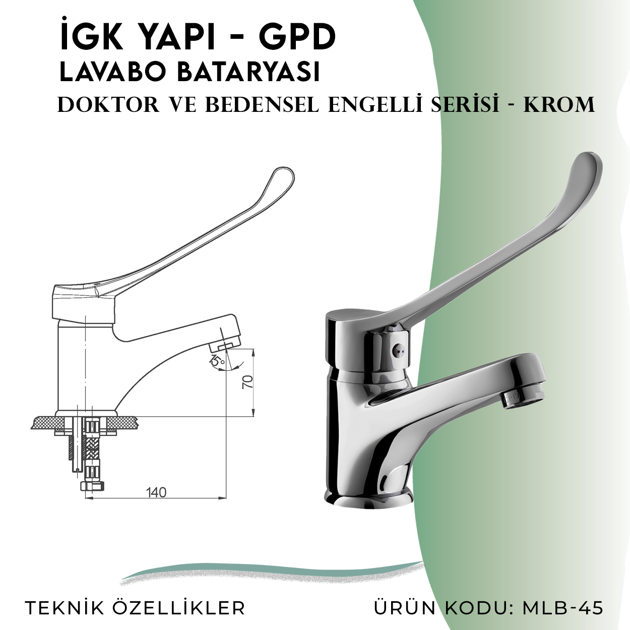 İGK YAPI - GPD Doktor/Bedensel Engelli Lavabo Bataryası (MLB45) - Resim 4