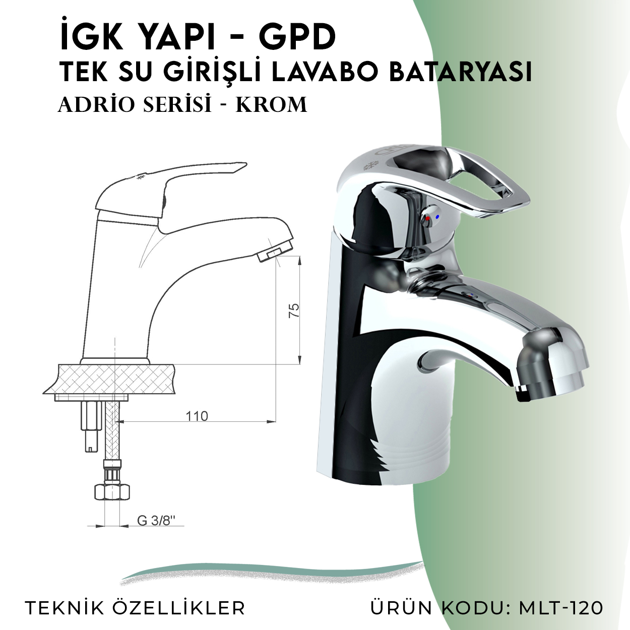 İGK YAPI - GPD Adrio Tek Su Girişli Lavabo Bataryası (MLT120) - Resim 4