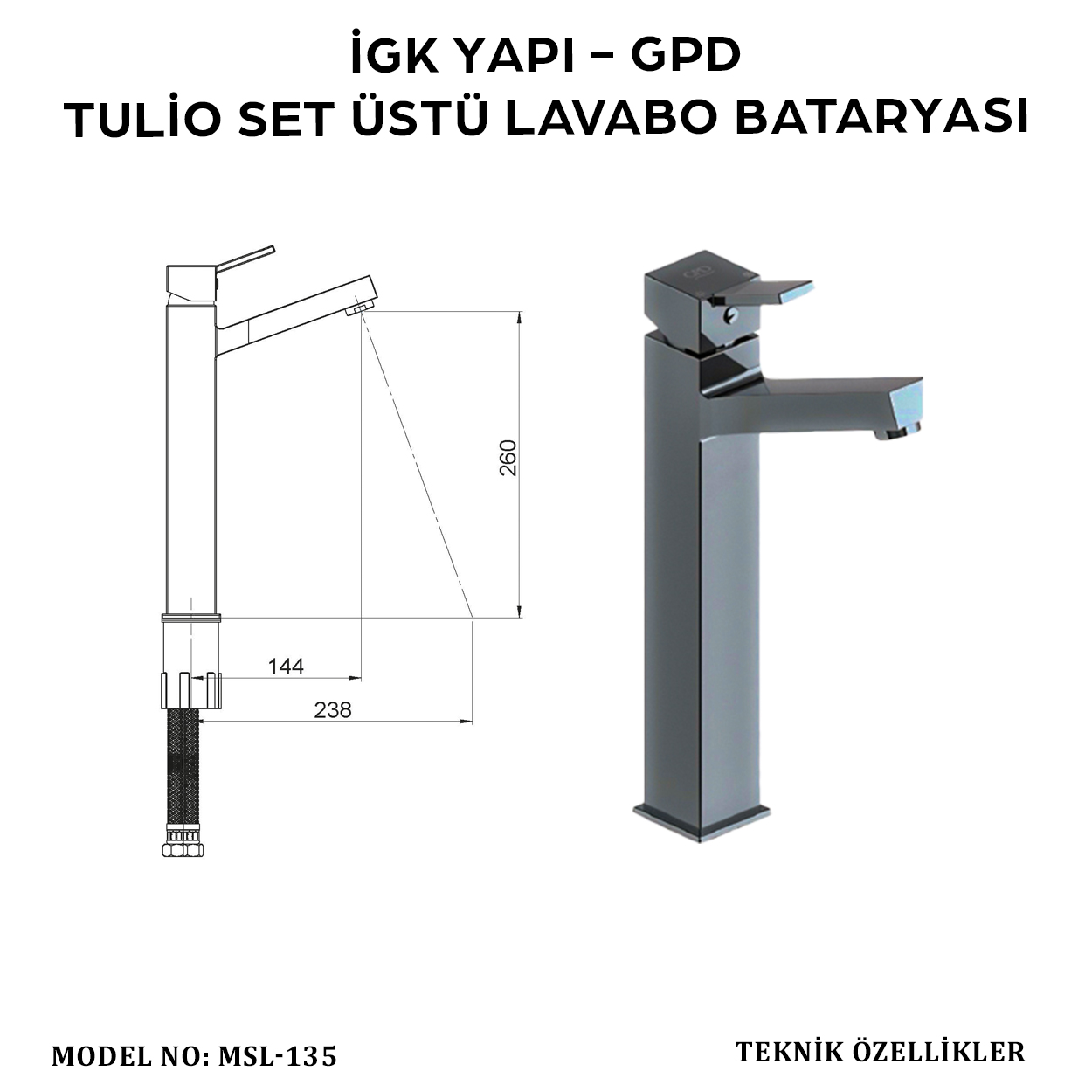 İGK YAPI - GPD Tulio Set Üstü Lavabo Bataryası (MSL135) - Resim 4