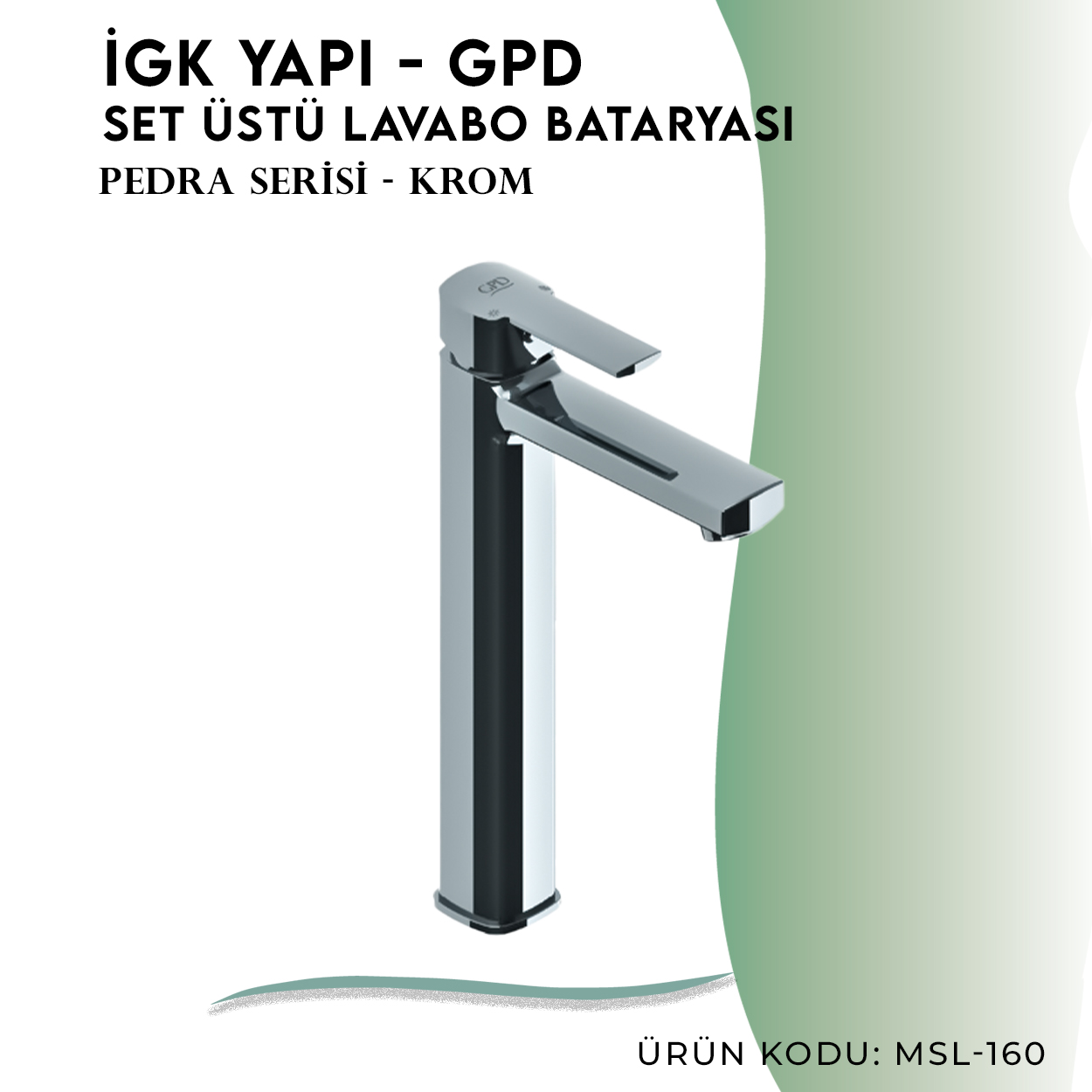 İGK YAPI - GPD Pedra Set Üstü Lavabo Bataryası (MSL160) - Resim 3