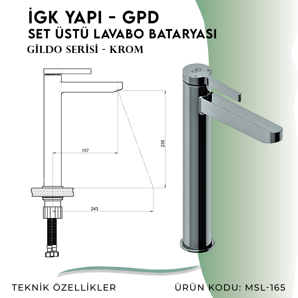 İGK YAPI - GPD Gildo Set Üstü Lavabo Bataryası (MSL165) - Resim 4