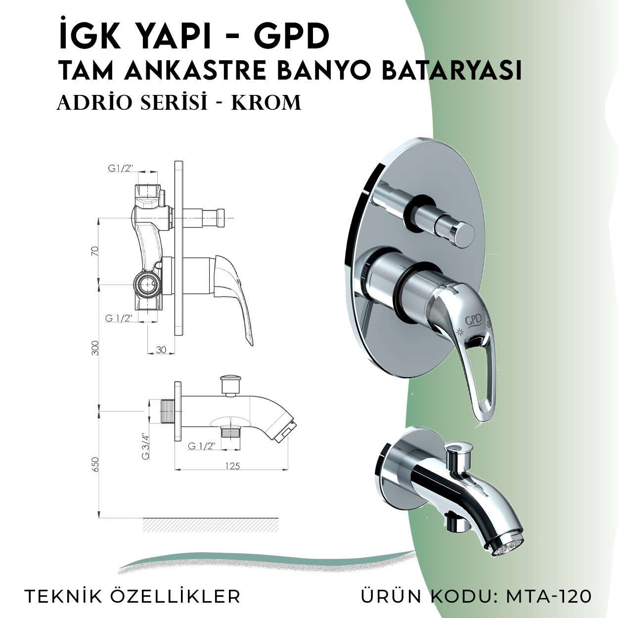 İGK YAPI - GPD Adrio Tam Ankastre Banyo Bataryası (MTA120) - Resim 4