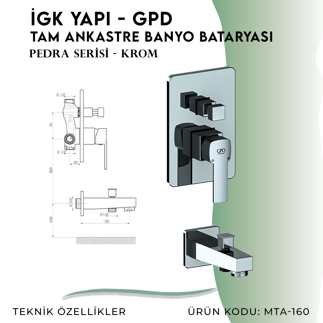 İGK YAPI - GPD Pedra Tam Ankastre Banyo Bataryası (MTA160) - Resim 4