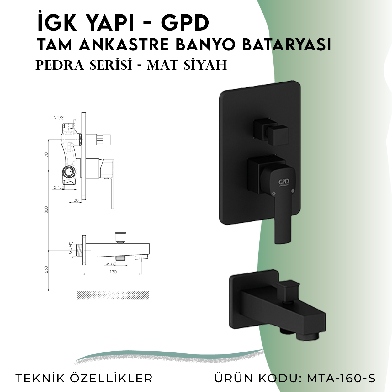 İGK YAPI - GPD S Pedra Tam Ankastre Banyo Bataryası  (MTA160-S) - Resim 4