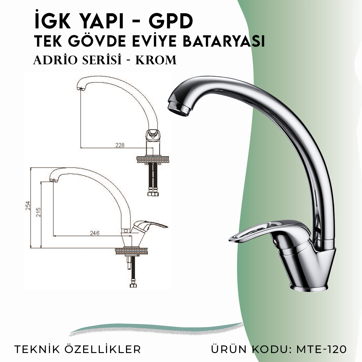 İGK YAPI - GPD Adrio Tek Gövde Eviye Bataryası (MTE120) - Resim 4