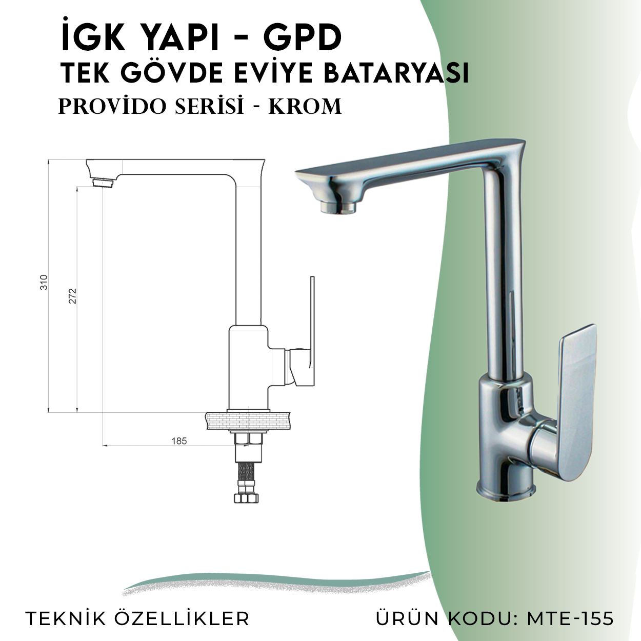 İGK YAPI - GPD Provido Tek Gövde Eviye Bataryası (MTE155) - Resim 4