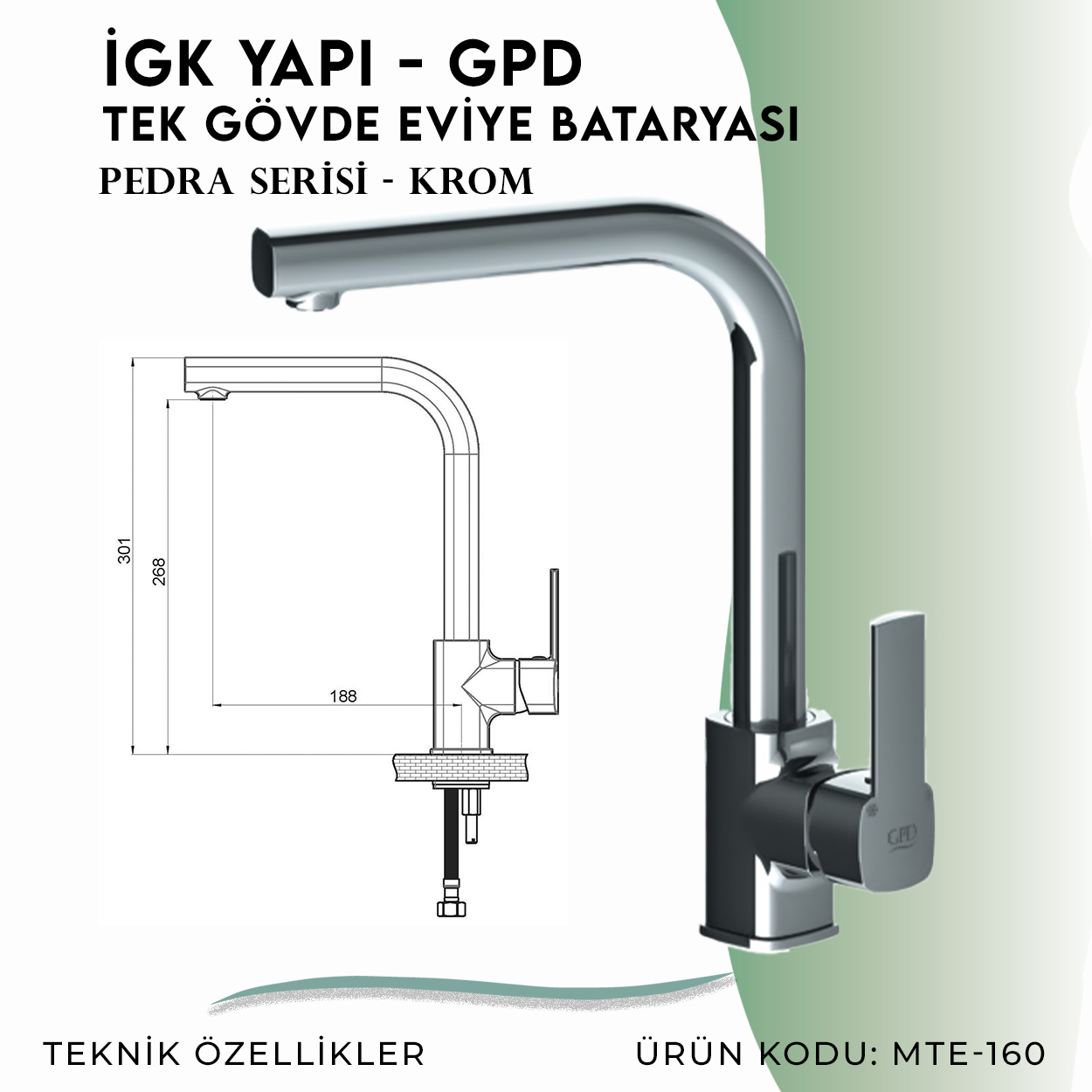 İGK YAPI - GPD Pedra Tek Gövde Eviye Bataryası (MTE160) - Resim 4