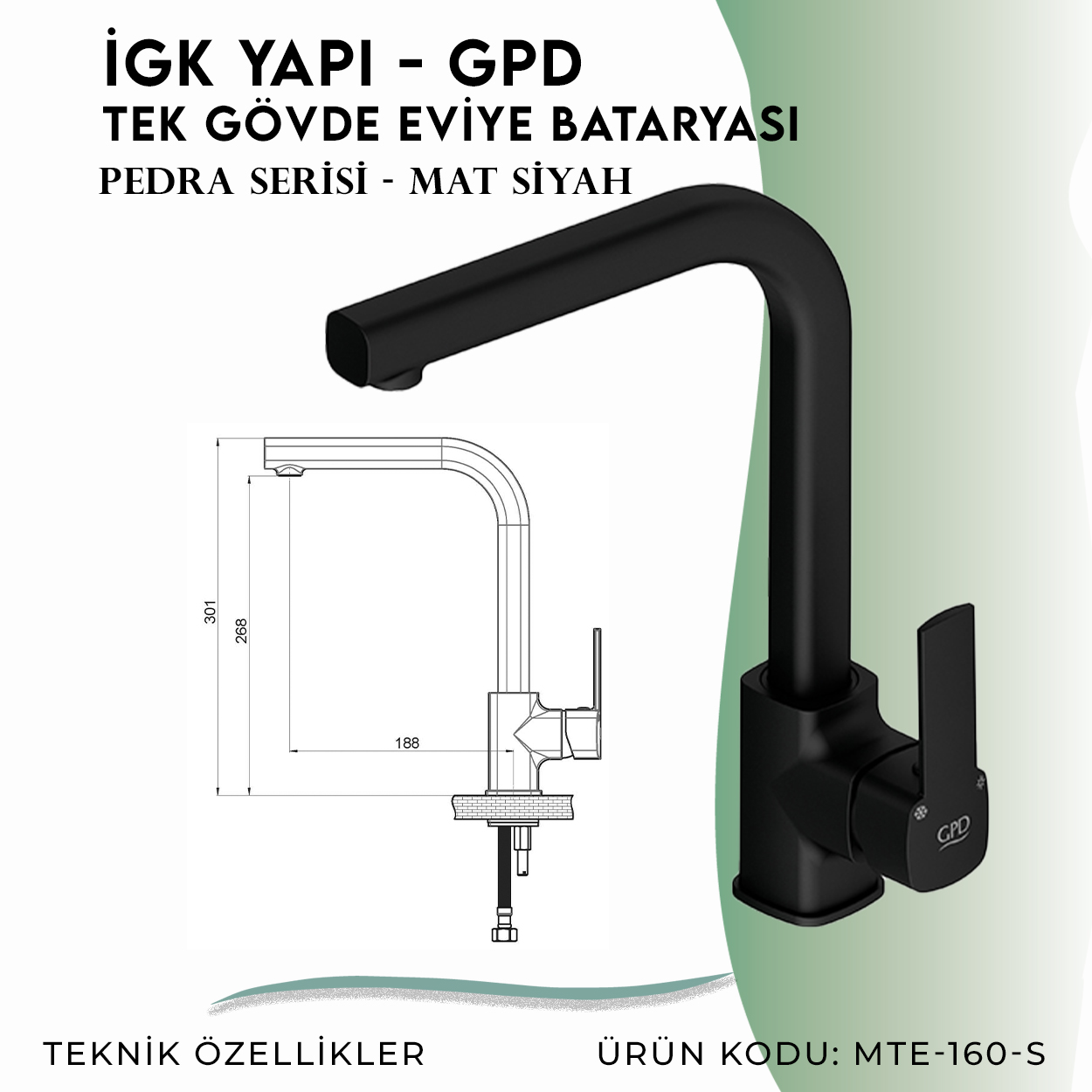 İGK YAPI - GPD S Pedra Tek Gövde Eviye Bataryası (MTE160-S) - Resim 4