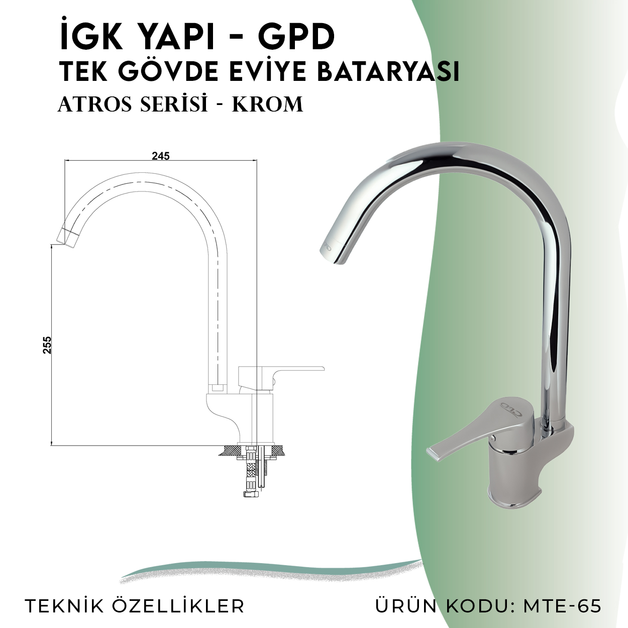İGK YAPI - GPD Atros Tek Gövde Eviye Bataryası (MTE65) - Resim 4