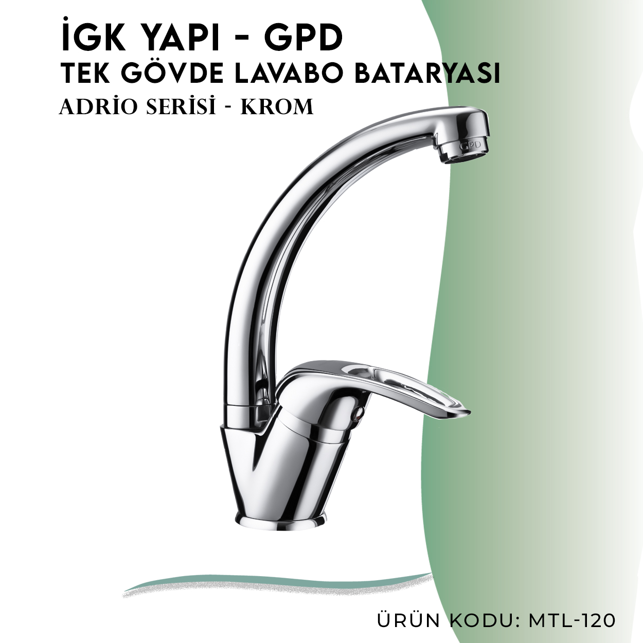 İGK YAPI - GPD Adrio Tek Gövde Lavabo Bataryası  (MTL120) - Resim 3