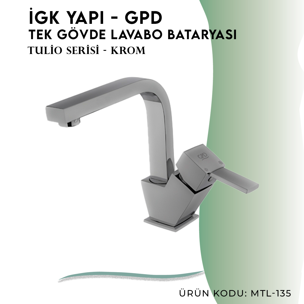 İGK YAPI - GPD Tulio Tek Gövde Lavabo Bataryası (MTL135) - Resim 3