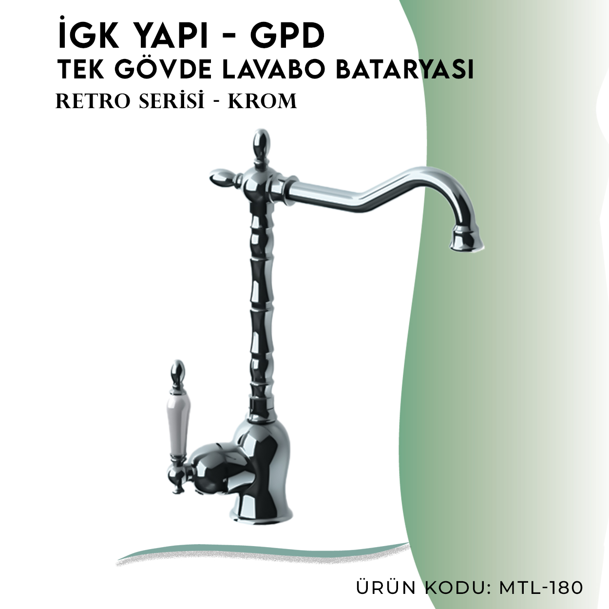 İGK YAPI - GPD GPD Retro Tek Gövde Lavabo Bataryası (MTL180) - Resim 3