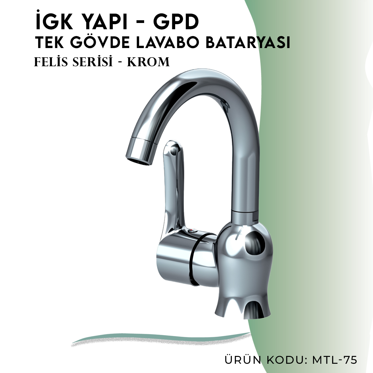 İGK YAPI - GPD Felis Tek Gövde Lavabo Bataryası (MTL75) - Resim 3