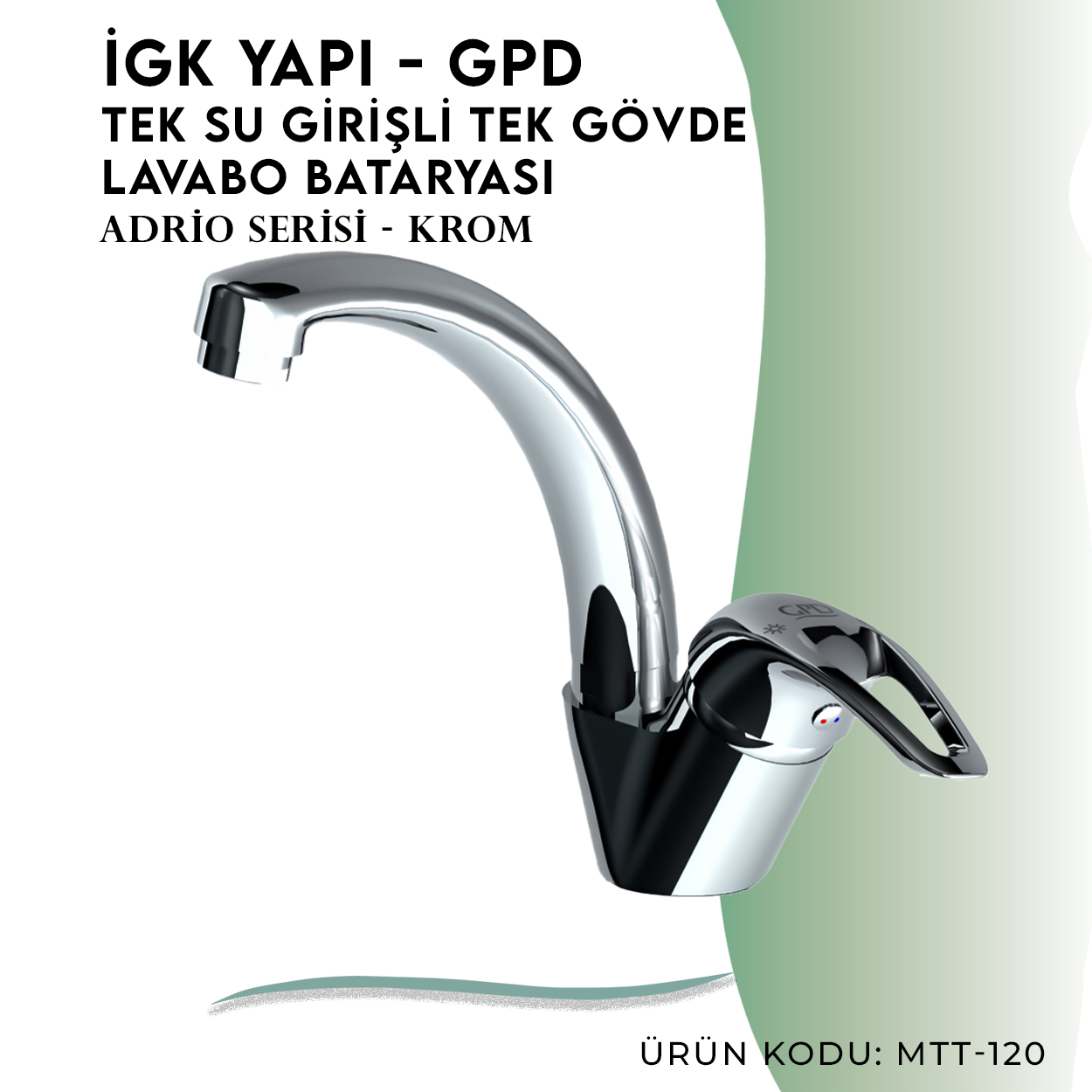 İGK YAPI - GPD Adrio Tek Su Girişli Tek Gövde Lavabo Bataryası (MTT120) - Resim 3