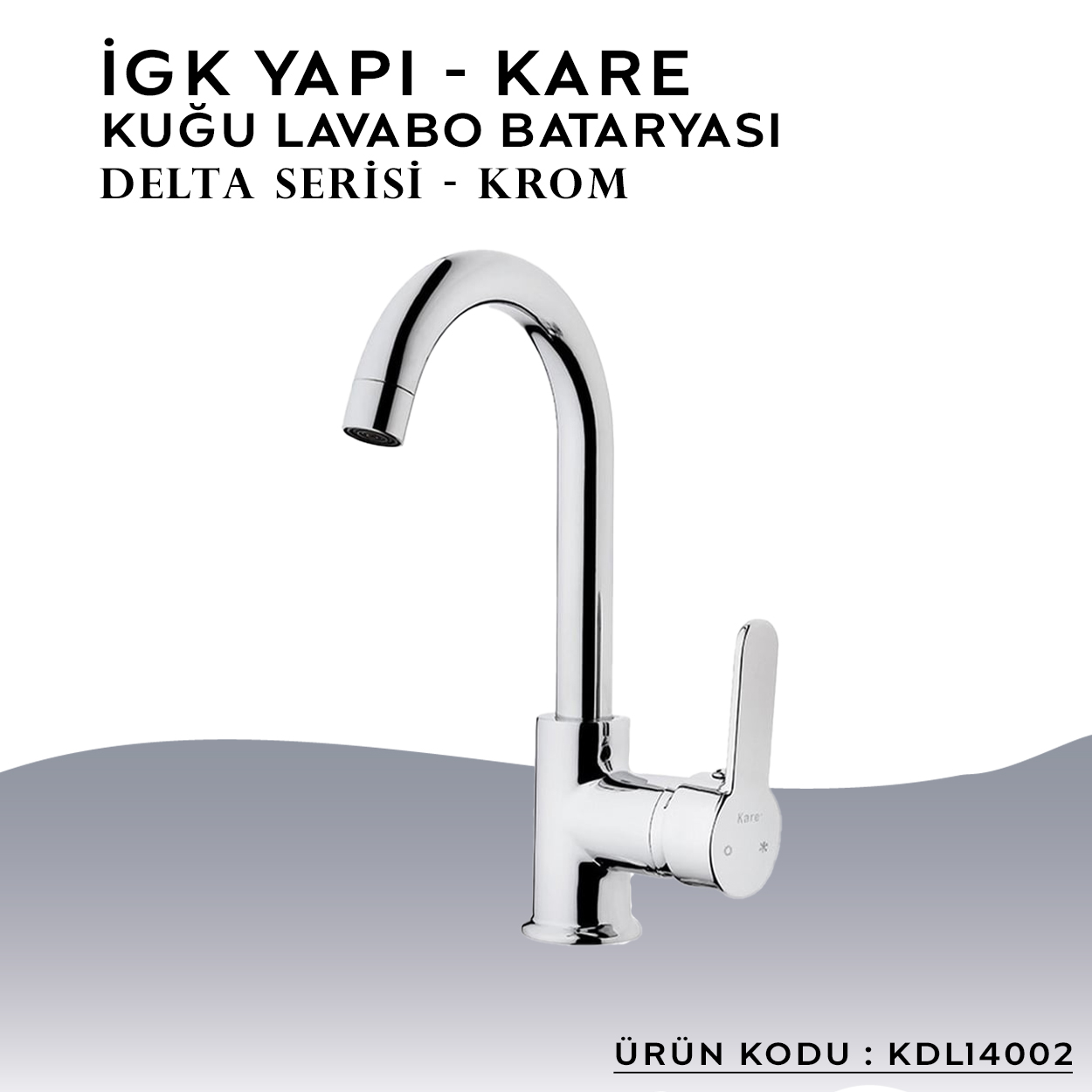İGK YAPI – KARE KDL14002 Delta Kuğu Lavabo Bataryası - Resim 3