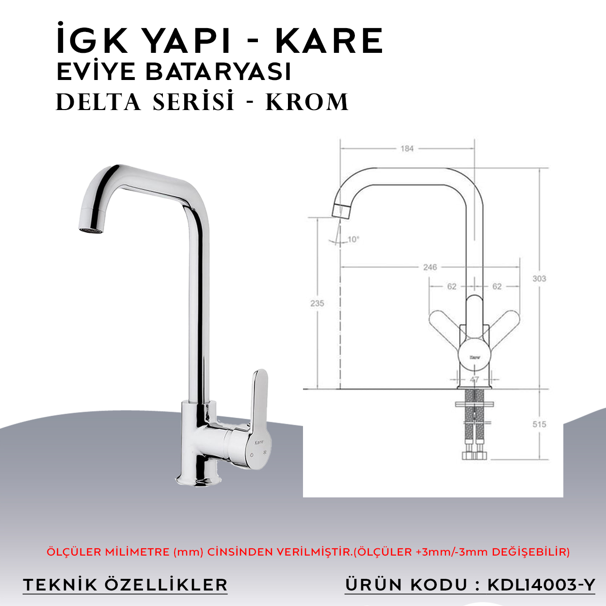 İGK YAPI – KARE KDL14003-Y Delta Eviye Bataryası - Resim 4