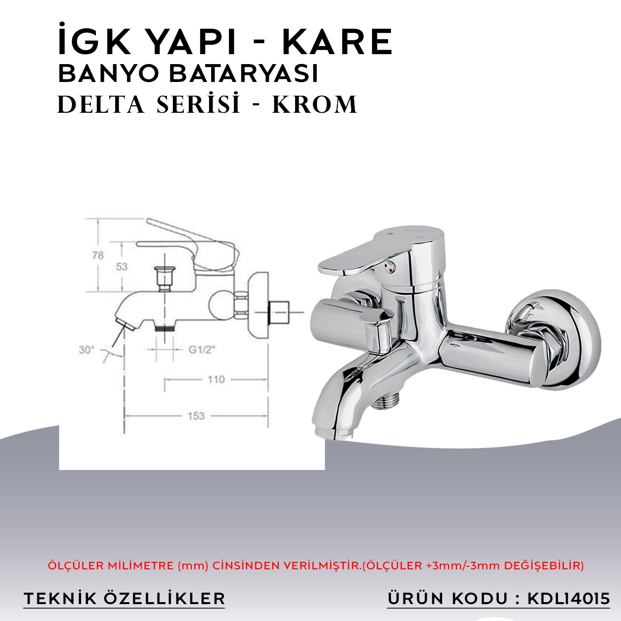İGK YAPI – KARE KDL14015 Delta Banyo Bataryası - Resim 4