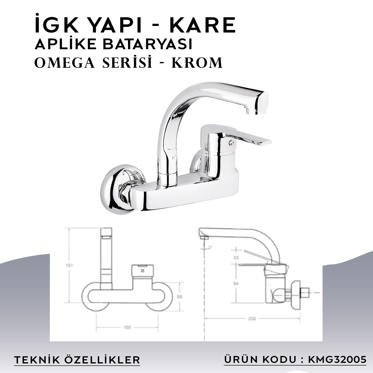 İGK YAPI – KARE KMG32005 Omega Aplike Eviye Bataryası - Resim 4