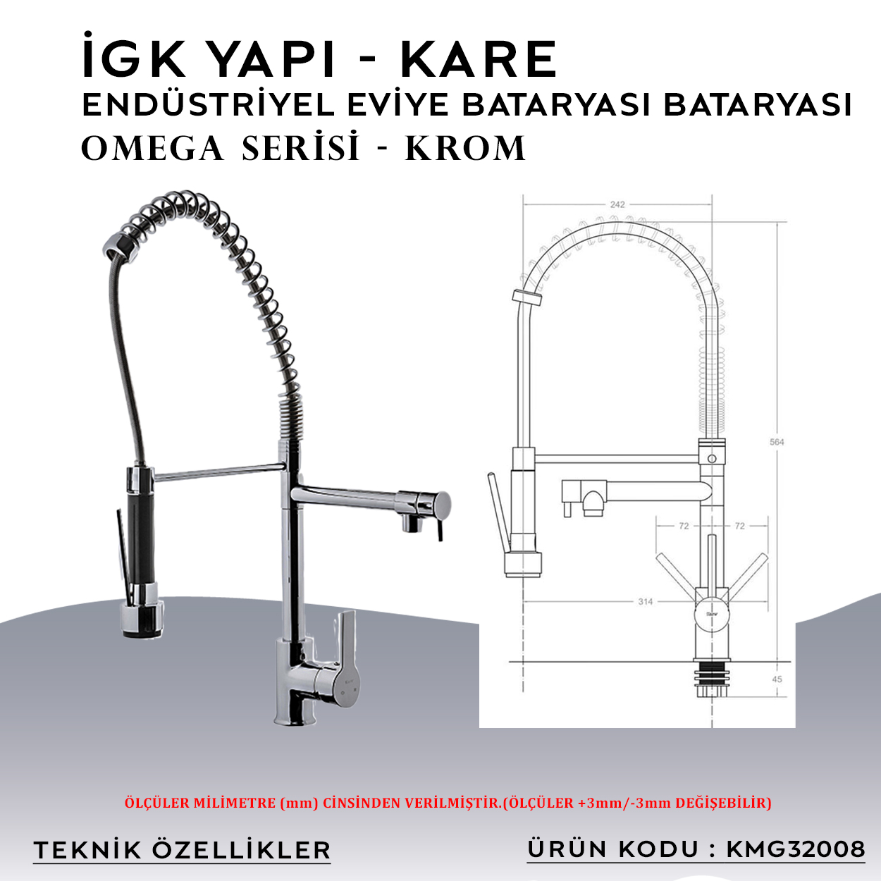 İGK YAPI – KARE KMG32008 Omega Endüstriyel Eviye Bataryası - Resim 4