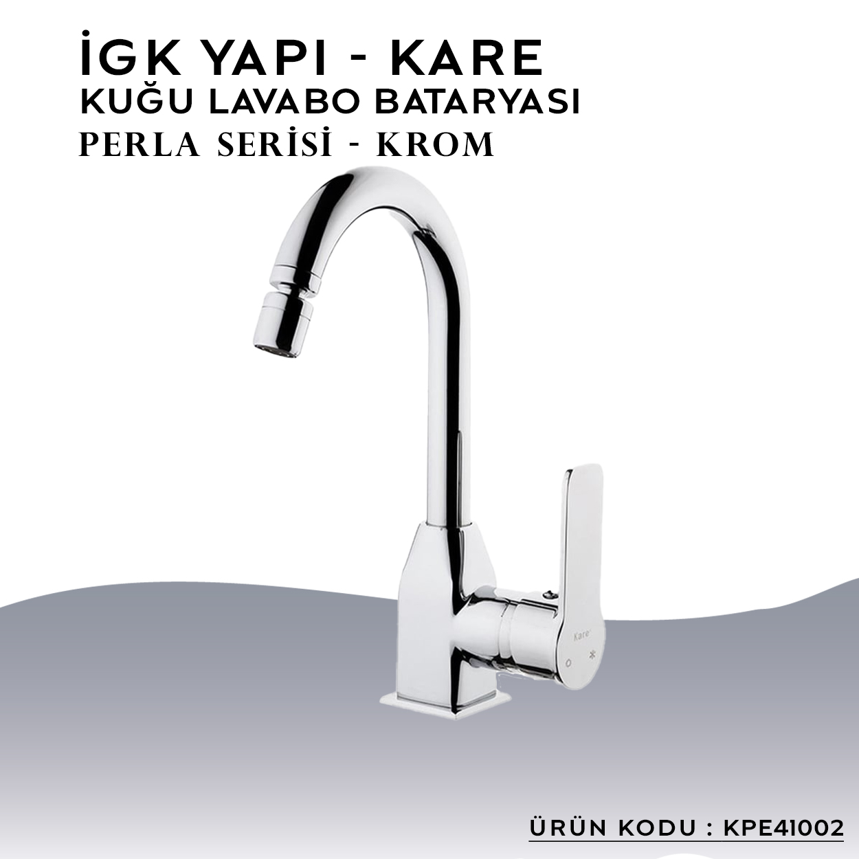 İGK YAPI – KARE KPE41002 Perla Kuğu Lavabo Bataryası - Resim 3