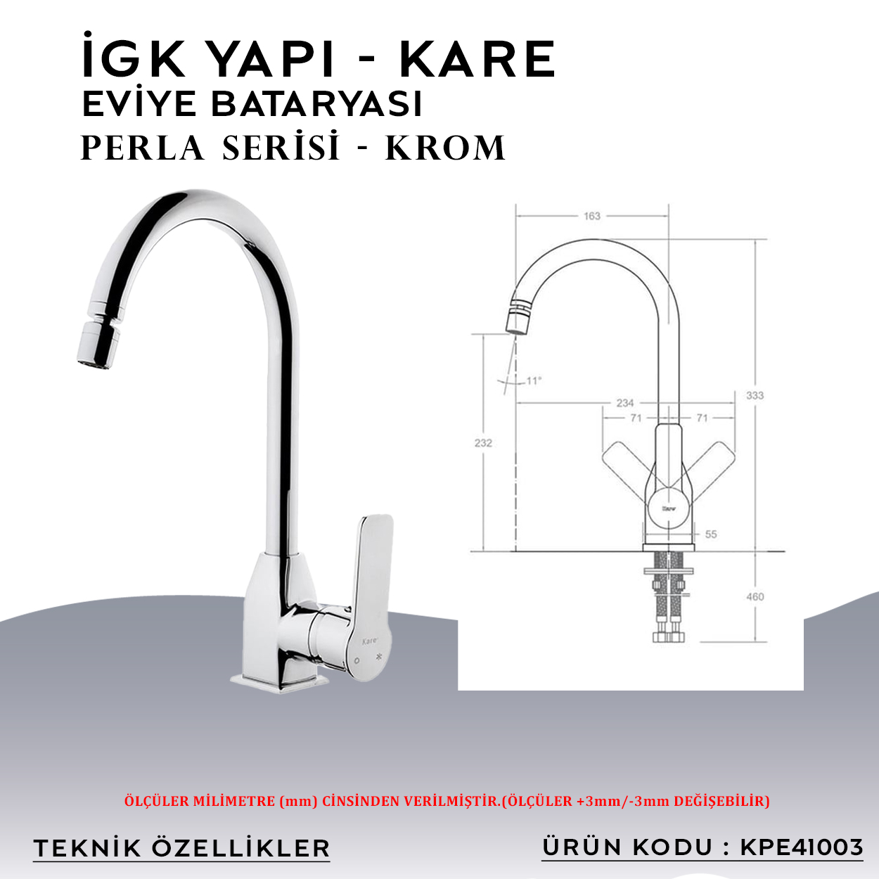İGK YAPI – KARE KPE41003 Perla Eviye Bataryası - Resim 4