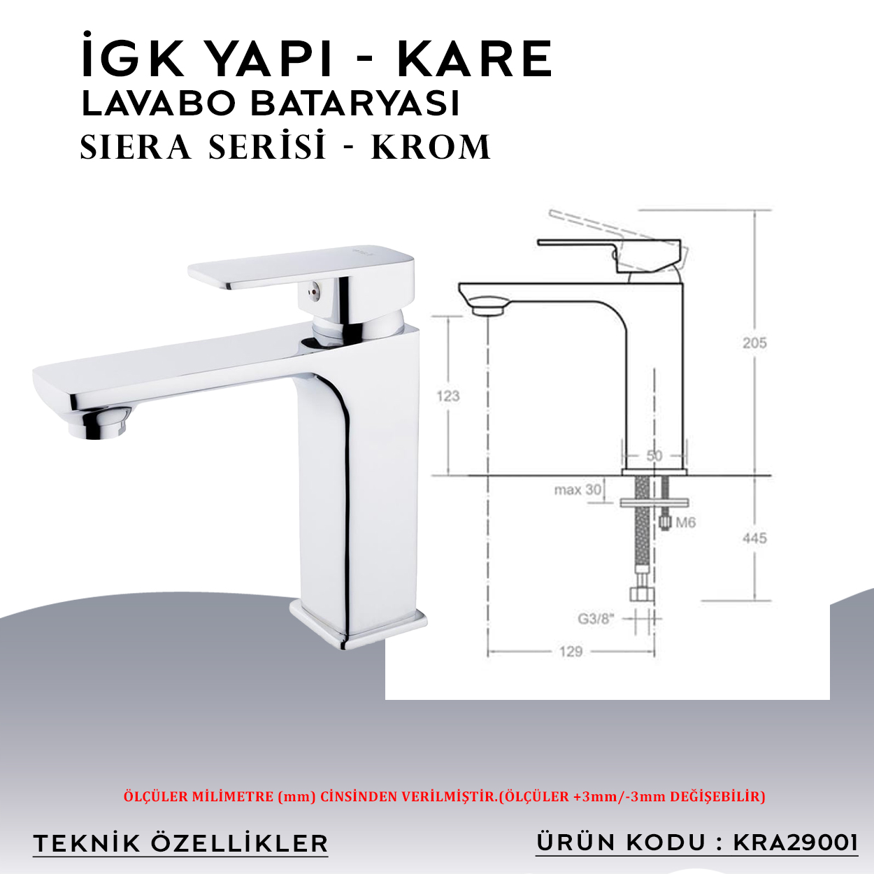 İGK YAPI – KARE KRA29001 Siera Lavabo Bataryası - Resim 4