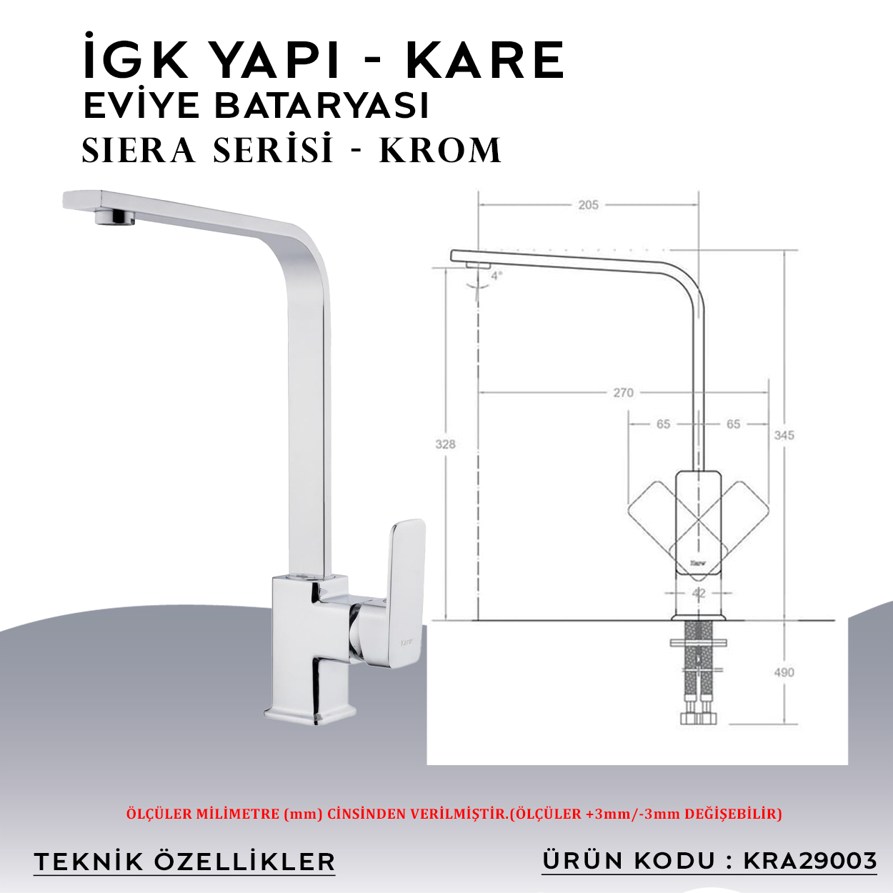 İGK YAPI – KARE KRA29003 Siera Eviye Bataryası - Resim 4