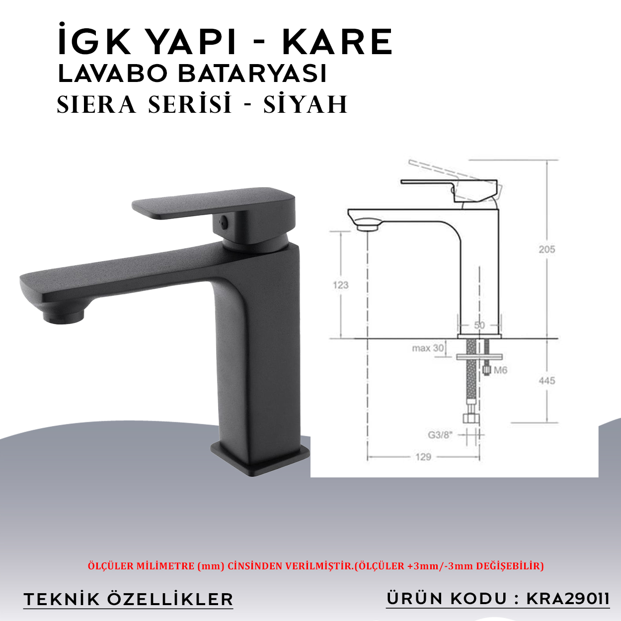 İGK YAPI – KARE KRA29011 Siera Lavabo Bataryası - Resim 4